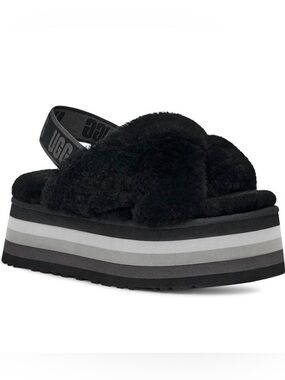 UGG Disco Knot Slides Black Size 6 | Platform Sheepskin Slippers EUC